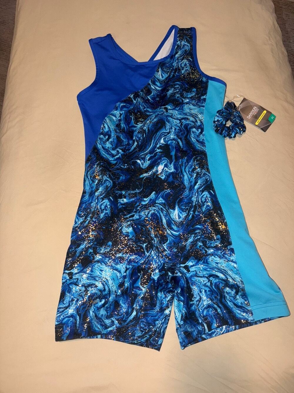 Danskin Leotard Unitard Blue Sparkle NEW Girls XL 14-16